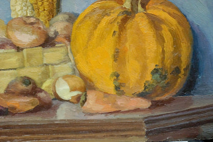 Vibrant orange pumpkin in Oil painting Vegetables still life