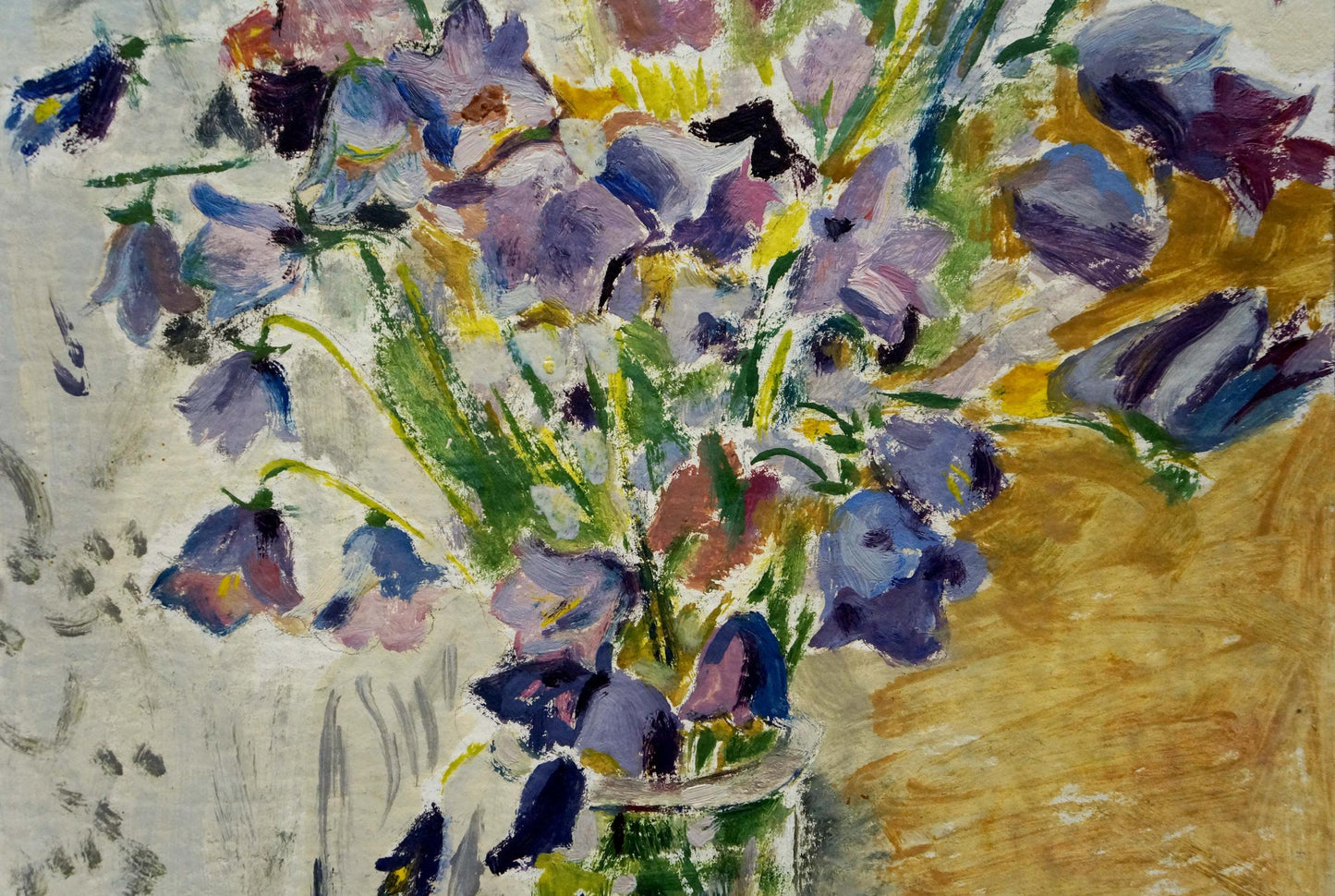 Vibrant impressionist oil painting of bluebell flowers by unknown artist