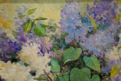 Vibrant oil painting of lilac blossoms by Sliva A.I. in purple shades
