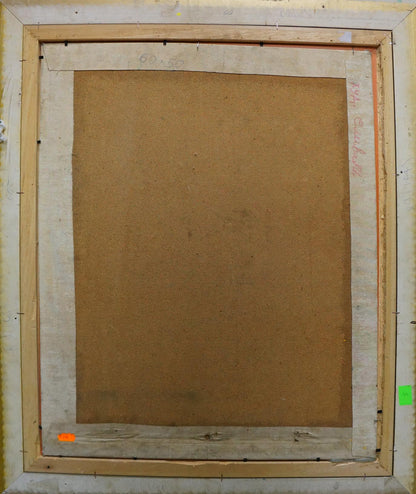 Back of Oil painting Flowers Sliva A.I. framed canvas with brown fabric backing