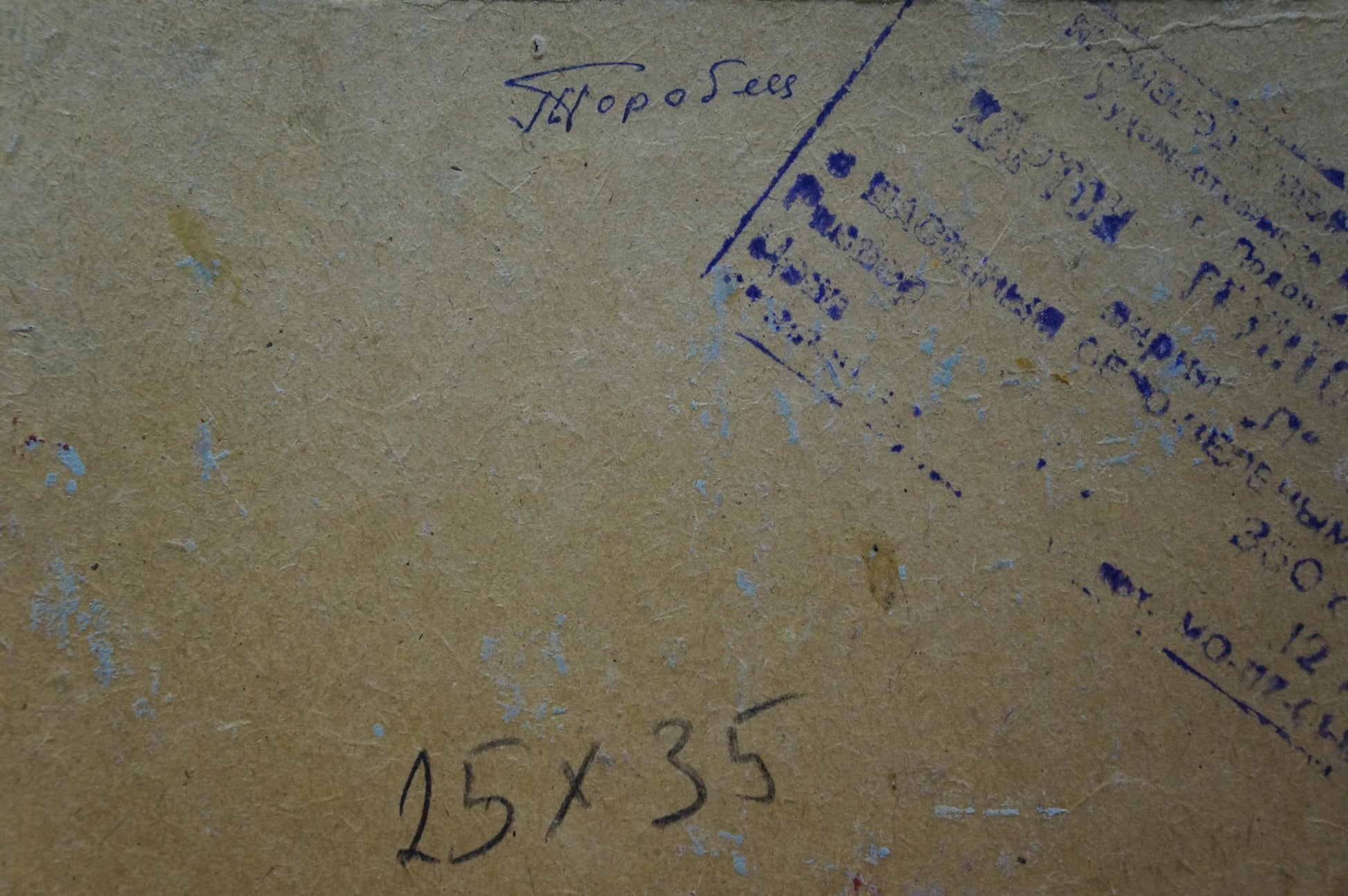 Back of beige canvas by Gorobets Pavel Matveevich, tetopo sees signature, 25x35