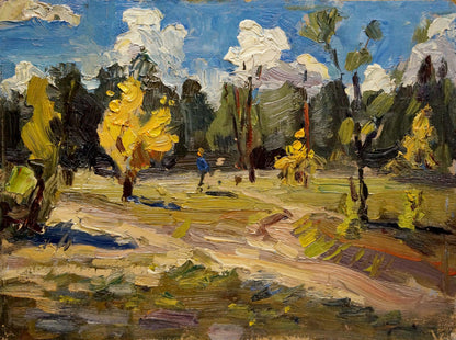 Vibrant impressionist oil painting Golden autumn by Popov Igor Alexandrovich