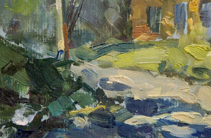 Impasto oil landscape by Gorobets Pavel Matveevich with textured strokes