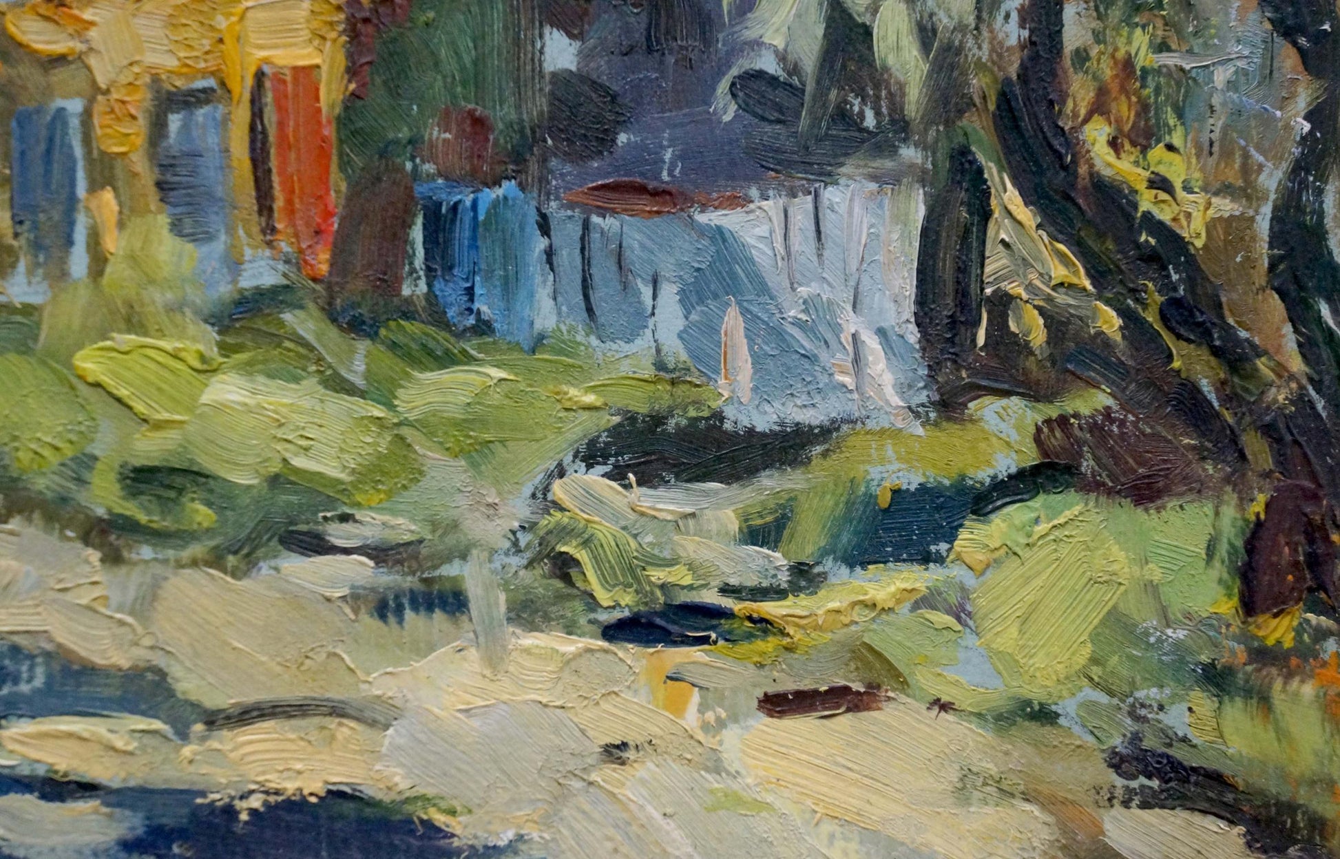 Vibrant impressionist oil painting by Gorobets Pavel Matveevich, lush forest scene