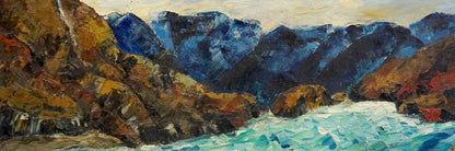 Oil painting Mountain landscape Singalevich: rugged mountains, turquoise waves