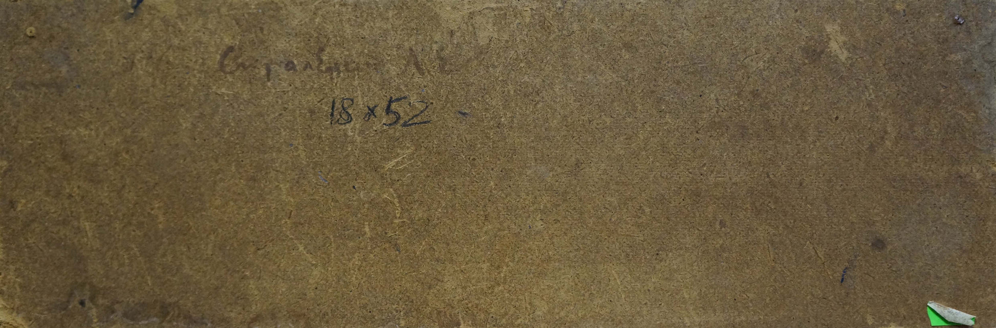 Back of Singalevich oil painting mountain landscape with brown textured surface and handwritten markings