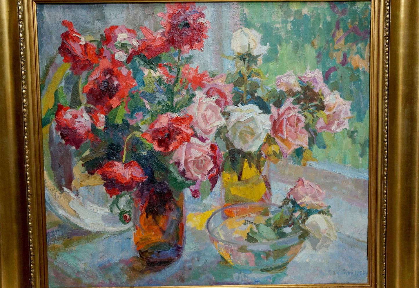 Oil painting of roses bouquet by Khizhnyak Grigory Emelyanovich
