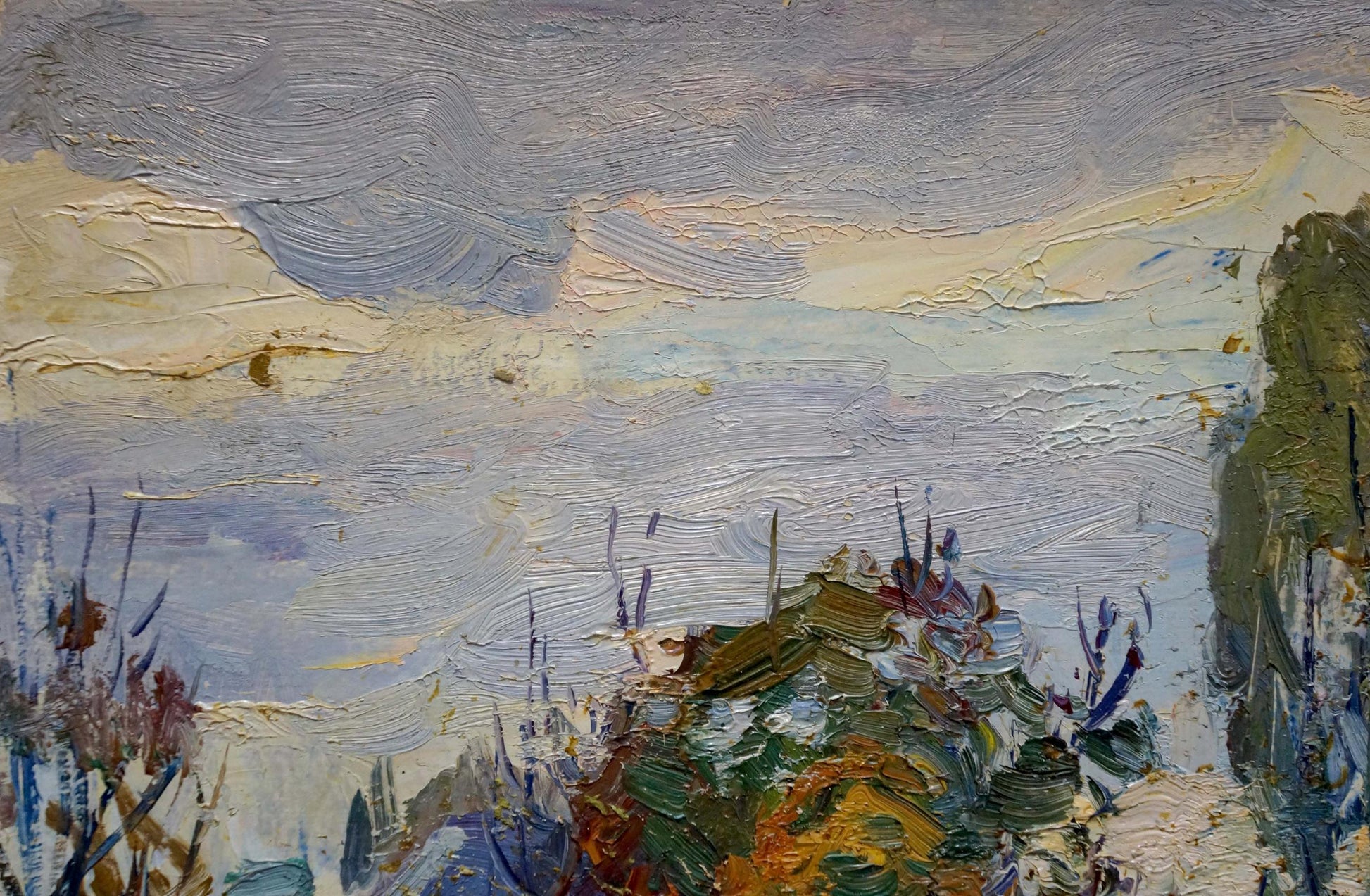 Oil painting Autumn landscape by Gantman Moisey Faibovich impressionistic textured