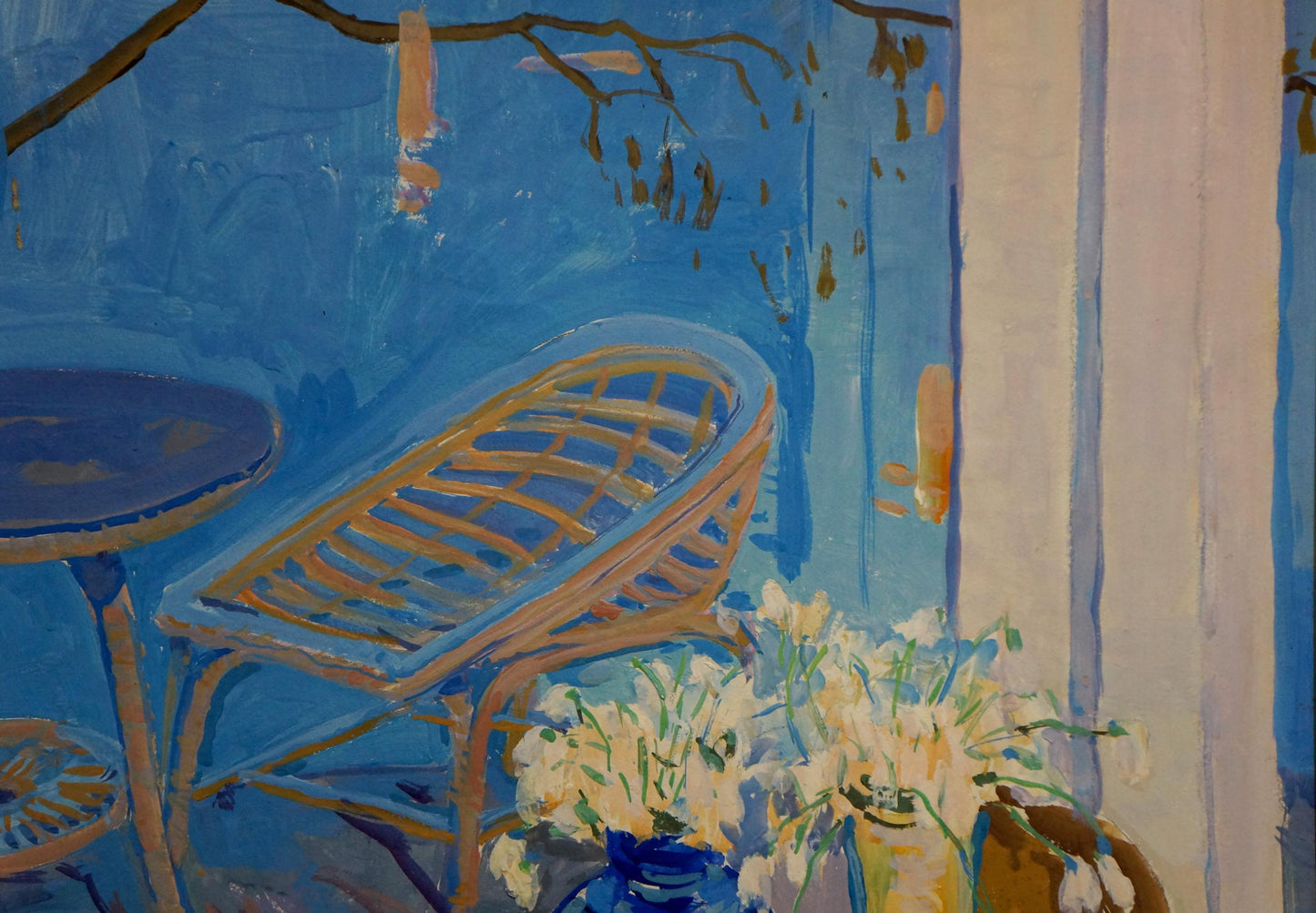 Oil painting The Yard by Sulimenko Petr Stepanovich: wicker chair and table