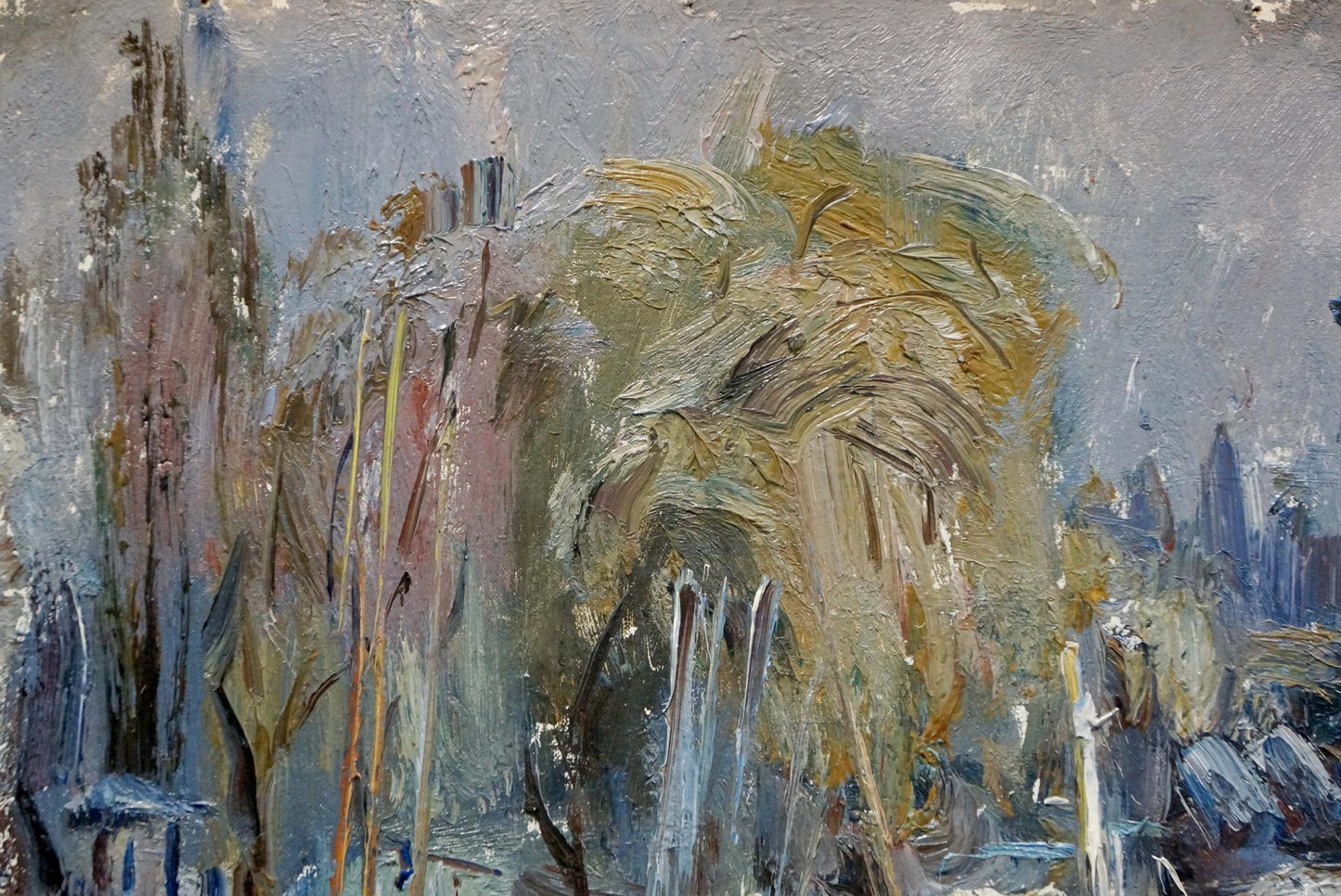 Impressionistic oil painting of Yacht Club by Vadim Petrovich Karpov