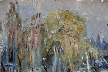 Impressionistic oil painting of Yacht Club by Vadim Petrovich Karpov