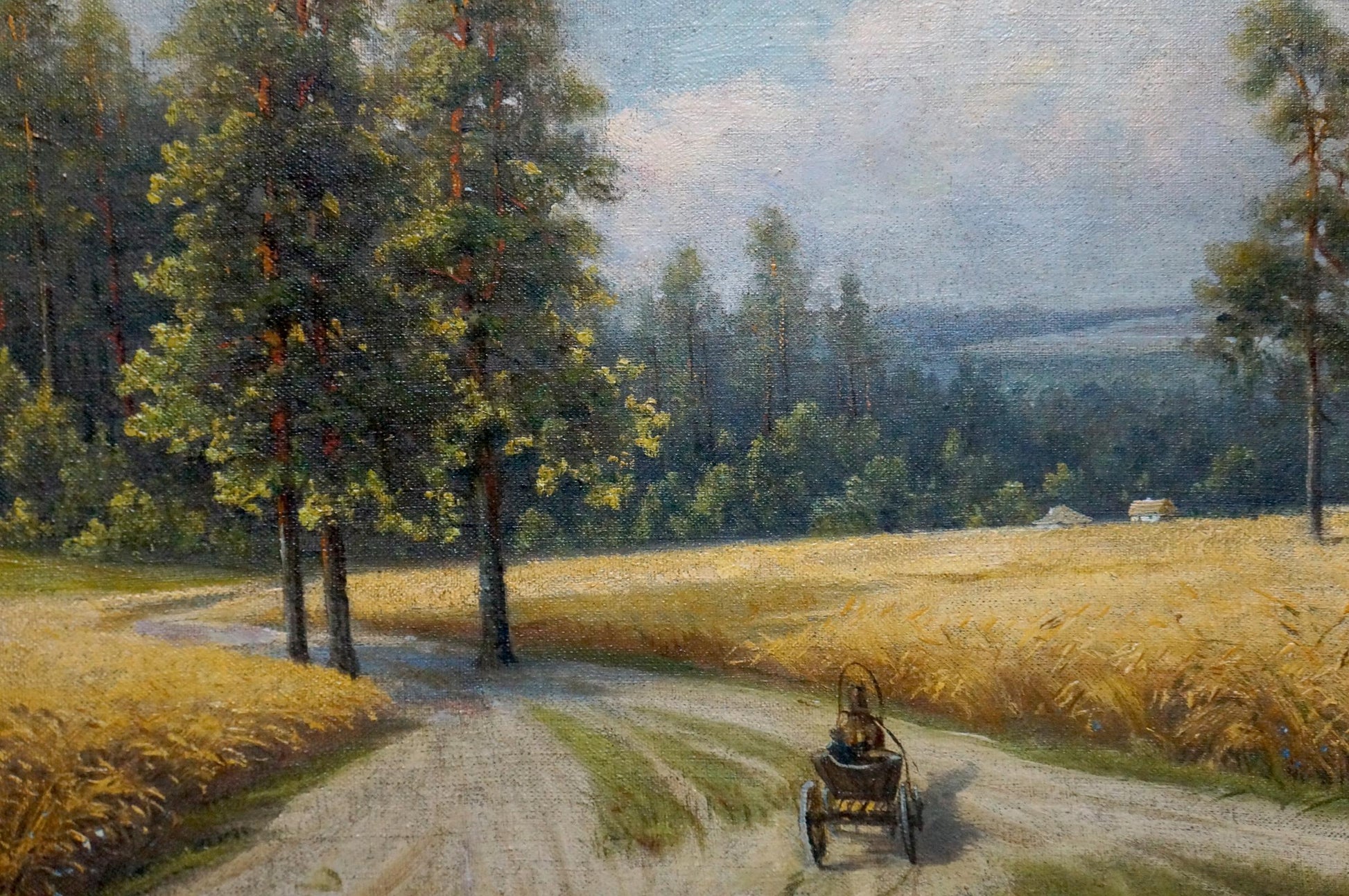 Oil painting of rustic cart in wheat fields by Tolkachevsky I