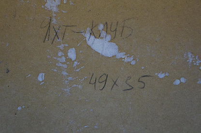Handwritten markings on beige textured wall in Yacht Club oil painting by Vadim Petrovich Karpov