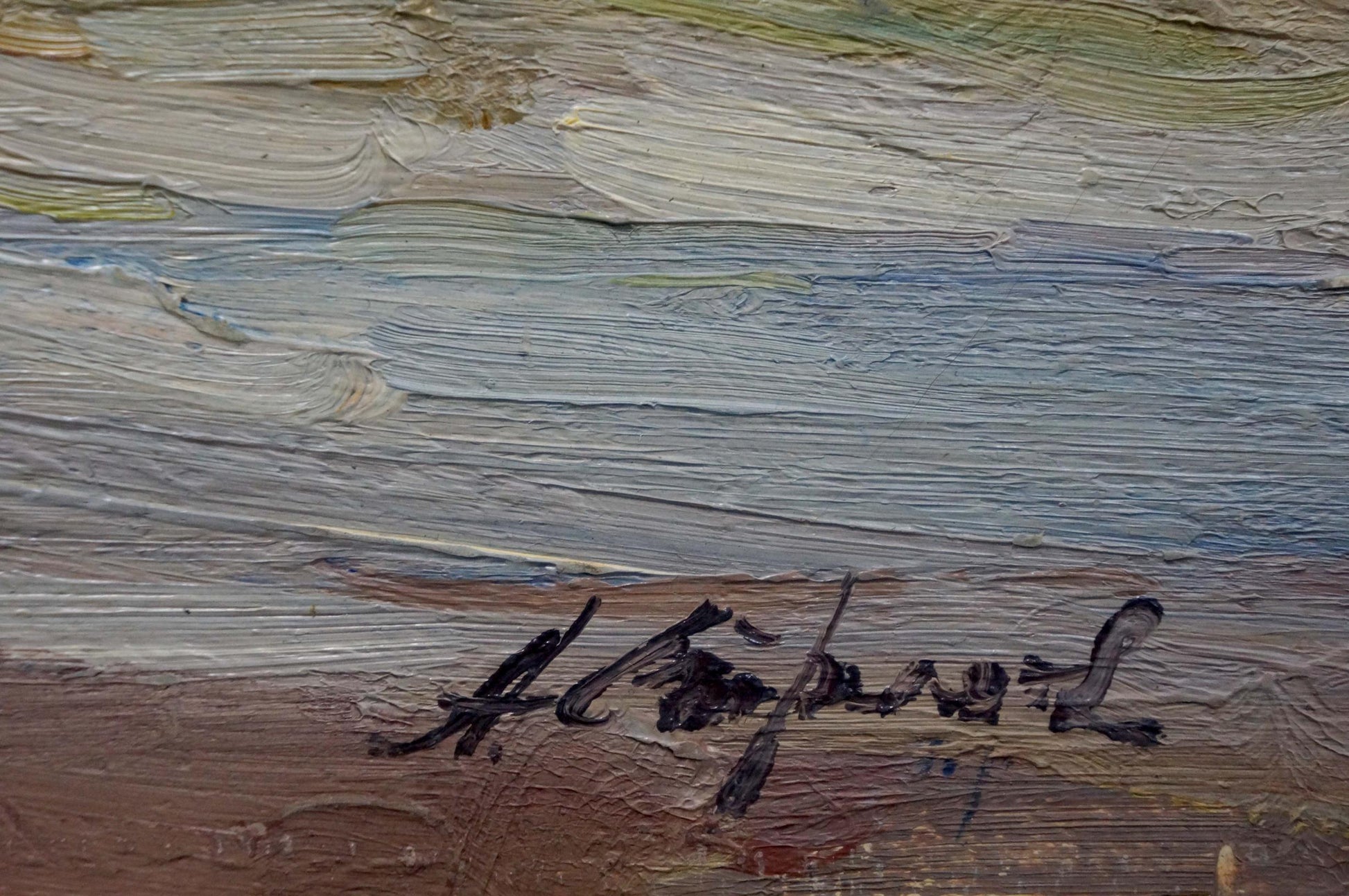Textured oil painting of Volga landscape by Strelov Arkady Efimovich
