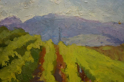 Oil painting Vineyards by Stremsky Alexander Ivanovich: green vineyard, purple mountains