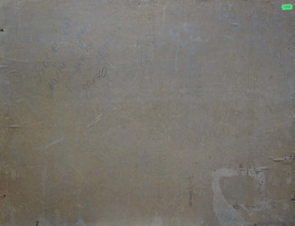 Weathered wall behind oil painting Yacht in the distance at sea by Stepan Yarovoy