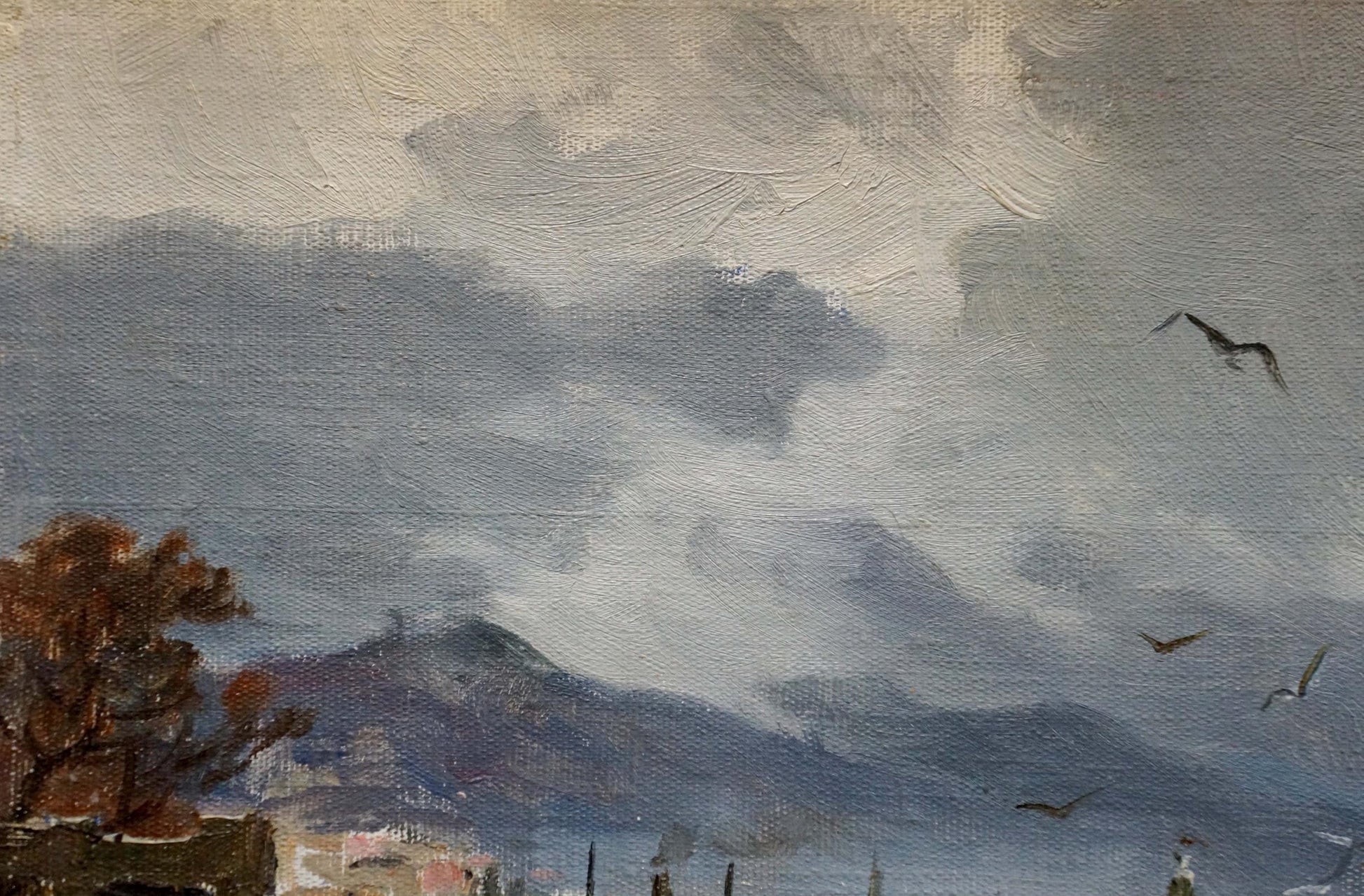 Oil painting Storm Yarovoy by Stepan Kalinovich moody sky with birds
