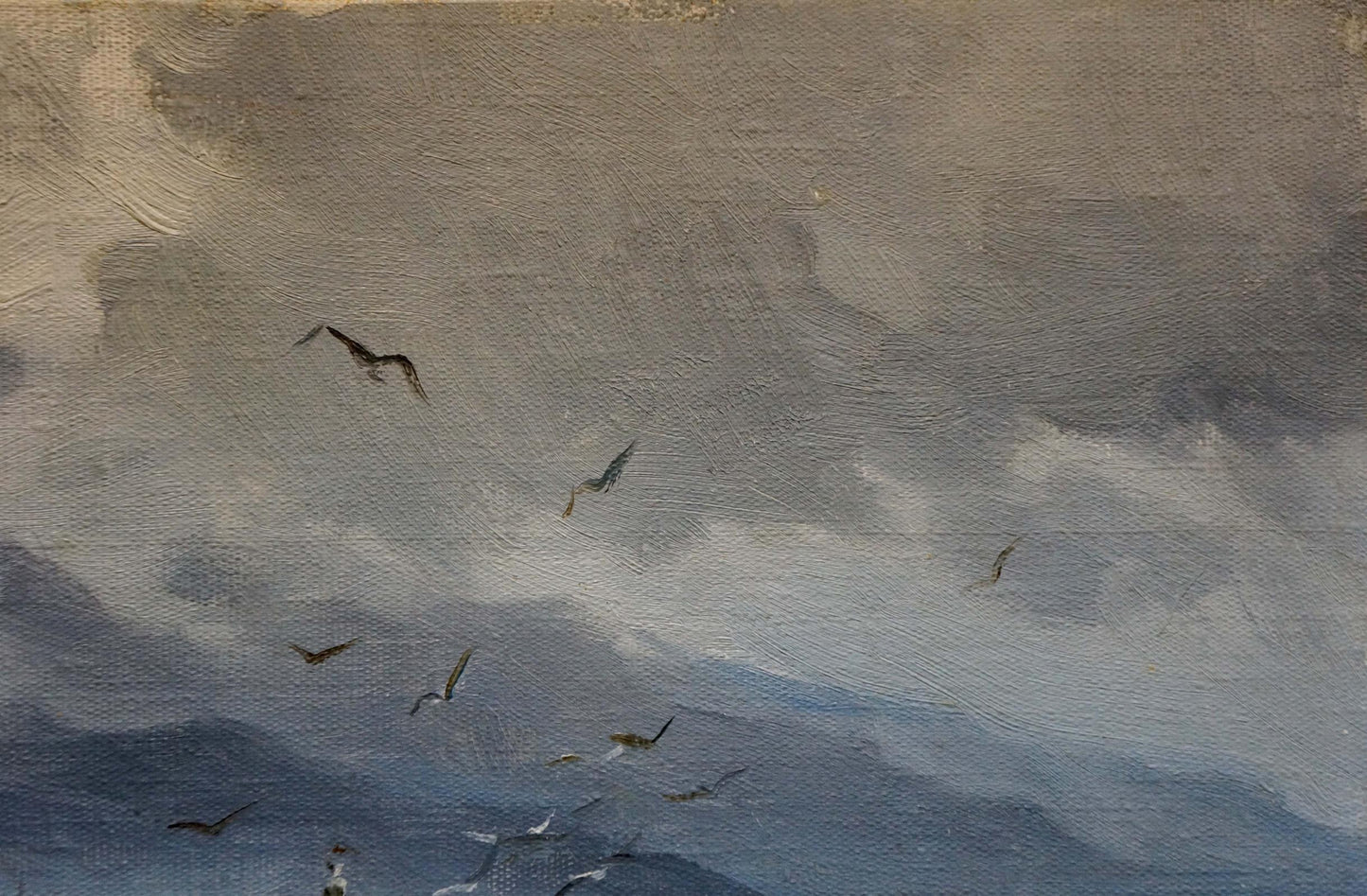 Oil painting Storm by Yarovoy Stepan Kalinovich: dark seabirds in moody sky