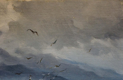 Oil painting Storm by Yarovoy Stepan Kalinovich: dark seabirds in moody sky