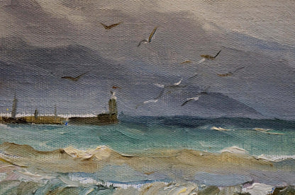 Oil painting Storm by Yarovoy Stepan Kalinovich: seagulls over turbulent teal waters