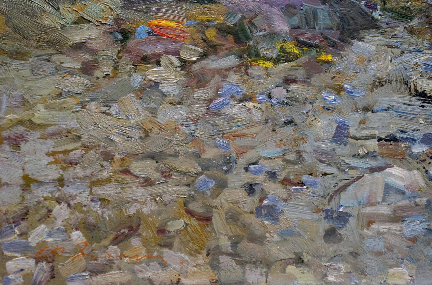 Textured impressionistic oil painting of rocky shoreline by Fedor Zakharov