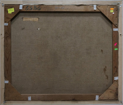 Back of Oil painting Flowers Kisel Ivan Gordeevich in weathered wooden frame