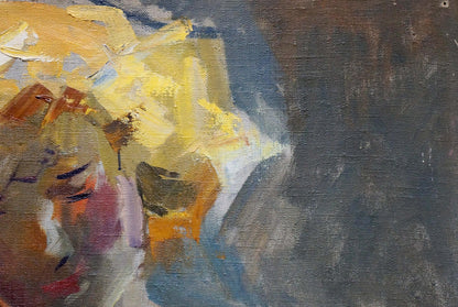 Oil painting Portrait of a Female Figure by Volsky Petr Dmitrievich with abstract yellow orange blue strokes