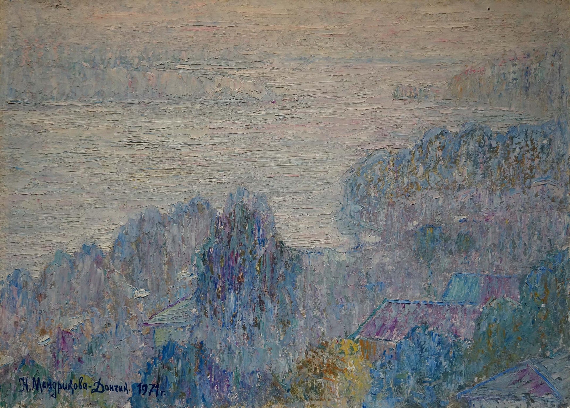 Oil painting of hilly landscape by Donchik Nadezhda Alekseevna Mandrikova