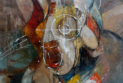 Abstract oil painting Attend Alexander Lvovich Schwartz with bold red strokes and white circle