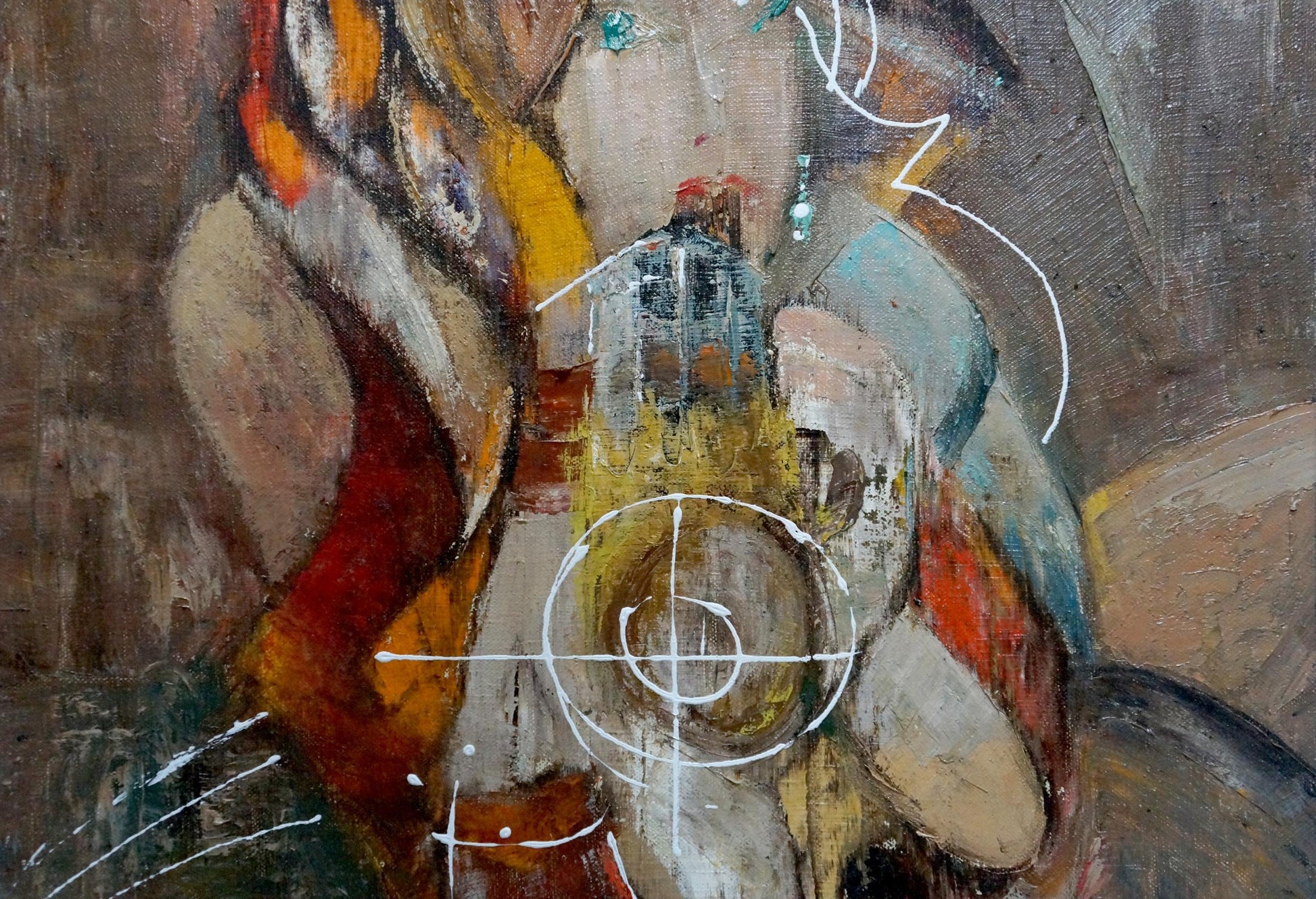 Abstract oil painting Attend by Alexander Lvovich Schwartz, bold orange red blue strokes