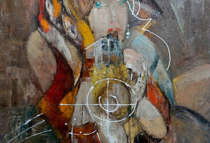 Abstract oil painting Attend by Alexander Lvovich Schwartz, bold orange red blue strokes