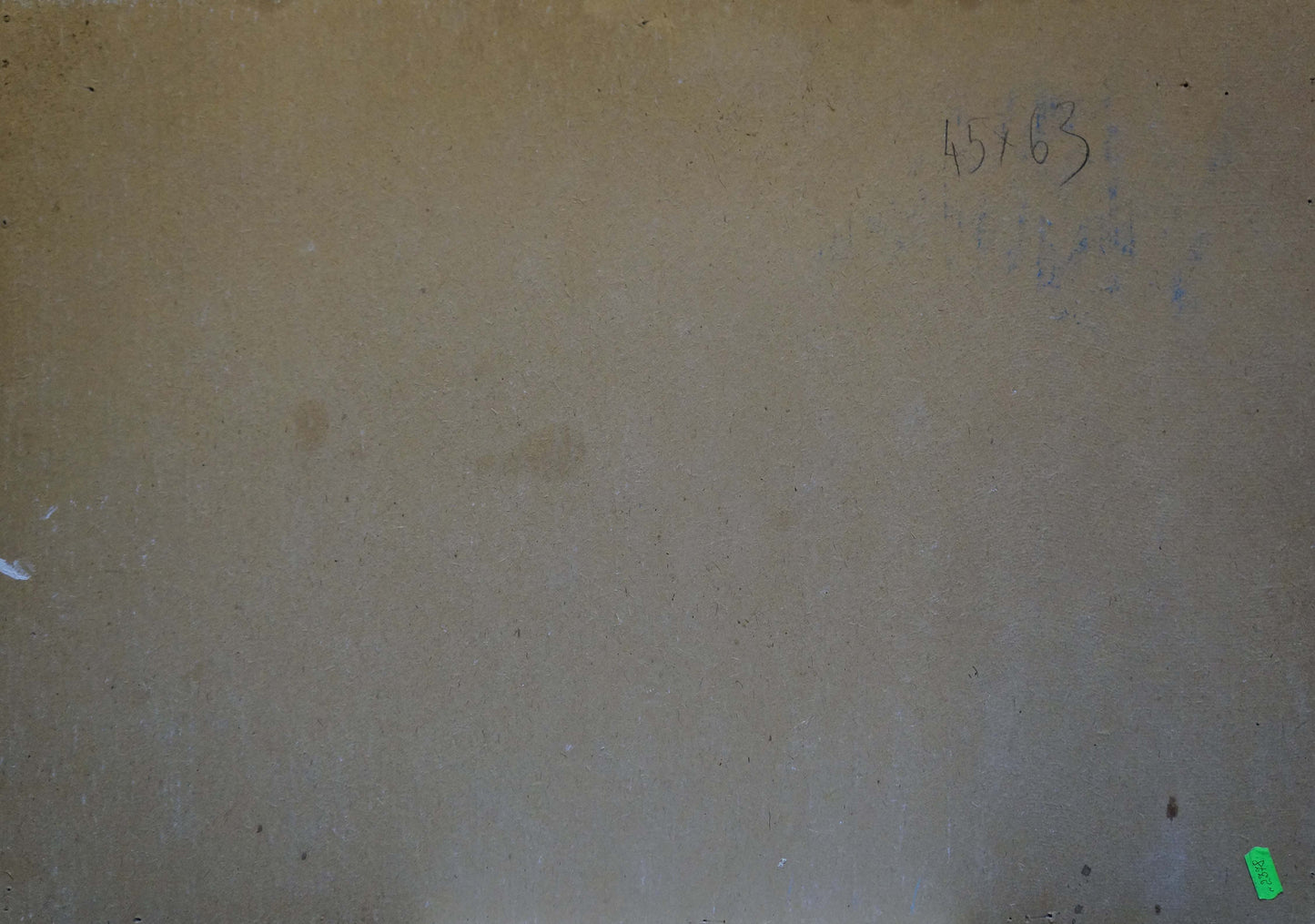 Back of oil painting Still life by Sakhnenko Viktor Ivanovich, beige textured surface with faint smudges and handwritten markings