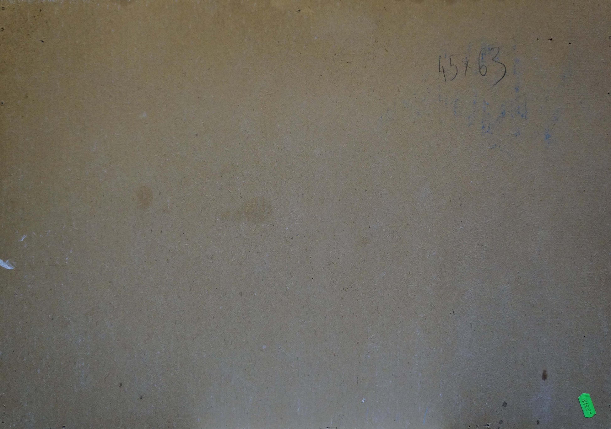 Back of oil painting Still life by Sakhnenko Viktor Ivanovich, beige textured surface with faint smudges and handwritten markings