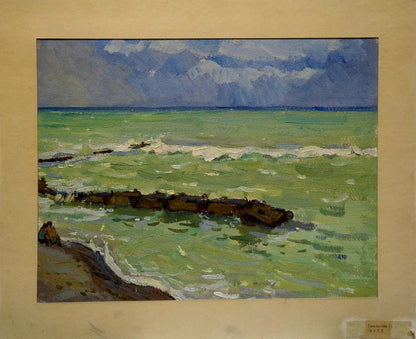 Oil painting Seascape Gomolsky G.S. framed coastal scene with turbulent waters