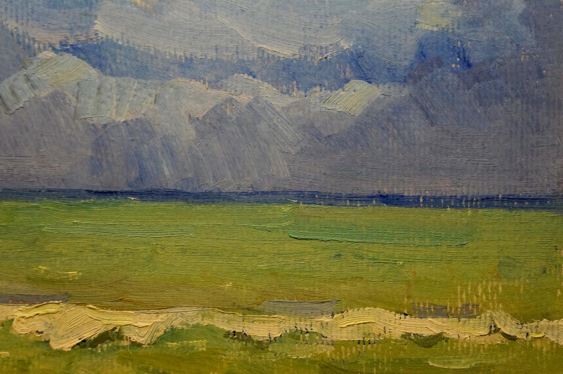 Oil painting Seascape Gomolsky G.S. textured serene hills moody sky