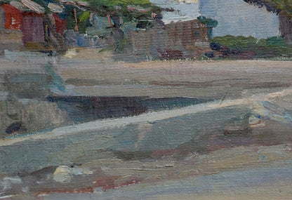 Textured impressionistic oil painting by Kisel Ivan Gordeevich, city road landscape