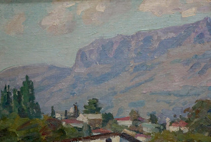 Textured oil painting by Kisel Ivan Gordeevich of mountainous landscape