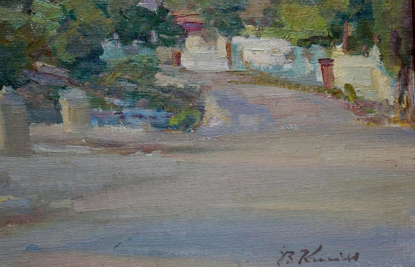 Impressionistic oil painting by Kisel Ivan Gordeevich of quiet village street