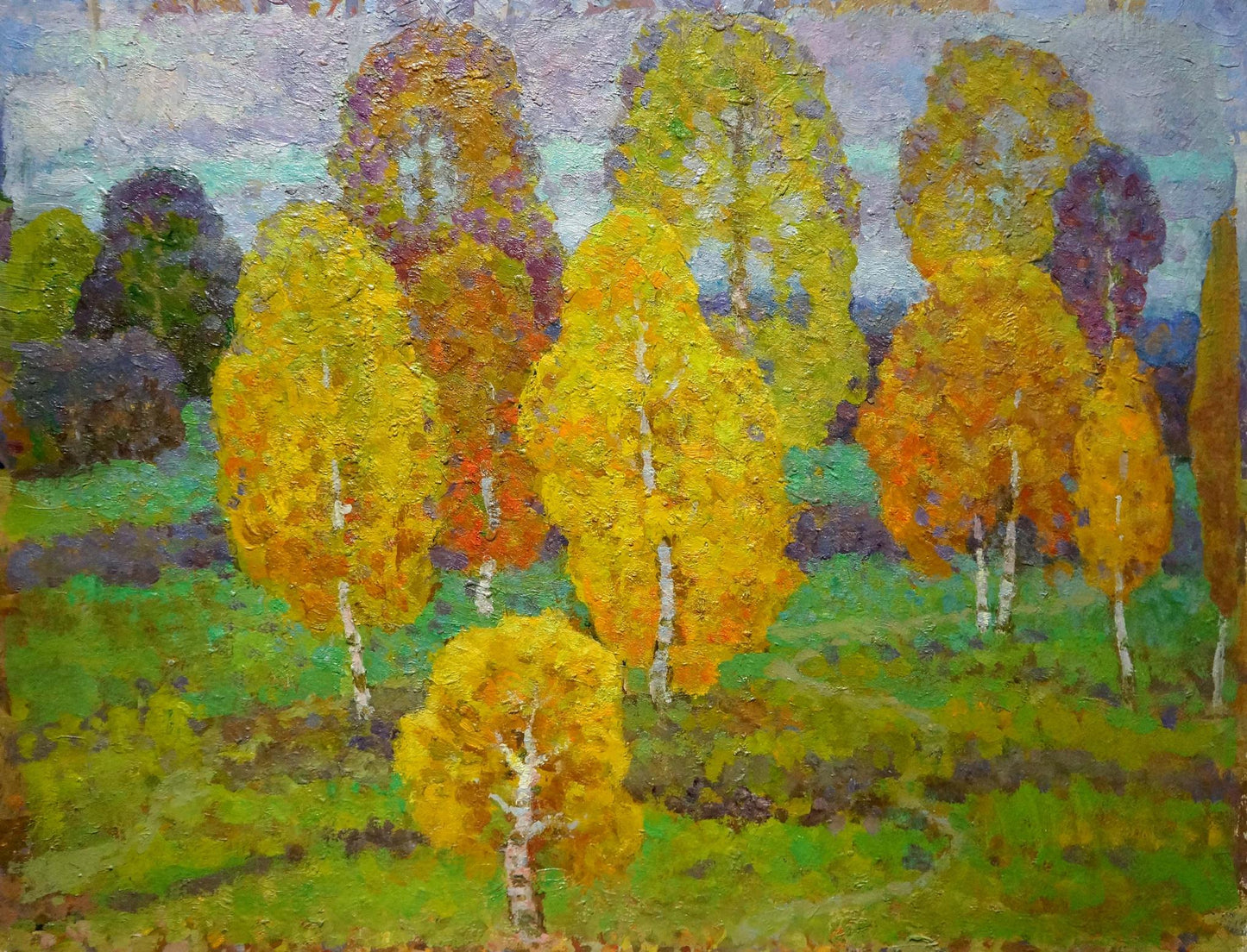 Vibrant oil painting of birch trees by Ruban Grigory Savelievich