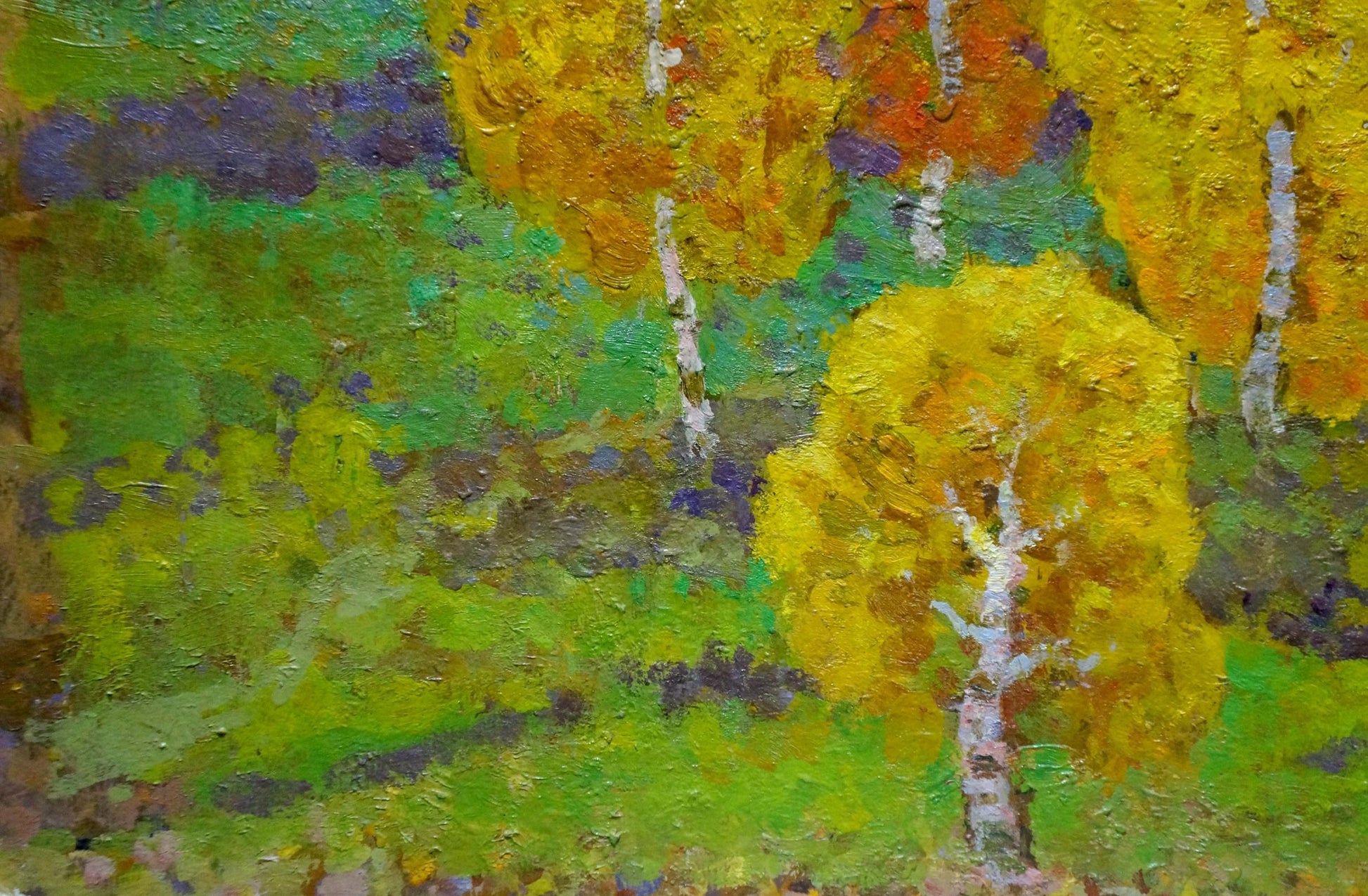 Vibrant impressionist oil painting of birch trees by Ruban Grigory Savelievich