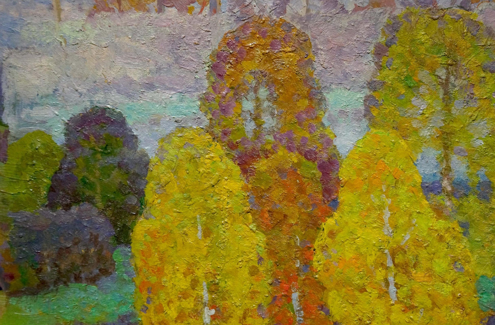 Vibrant impressionist oil painting of birch trees by Ruban Grigory Savelievich