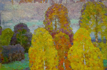 Vibrant impressionist oil painting of birch trees by Ruban Grigory Savelievich