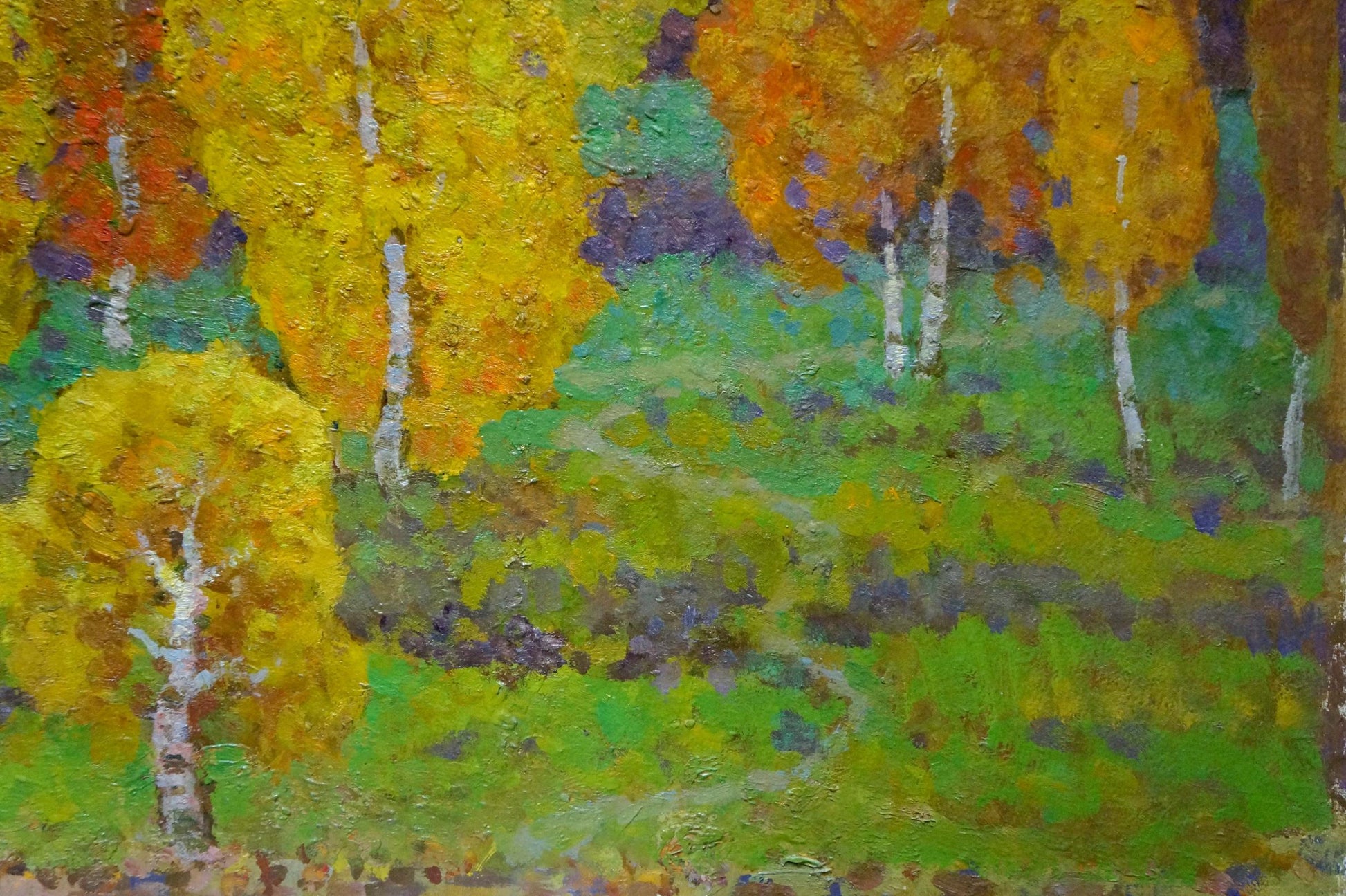 Vibrant autumn birch forest oil painting by Ruban Grigory Savelievich
