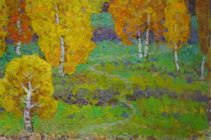 Vibrant autumn birch forest oil painting by Ruban Grigory Savelievich