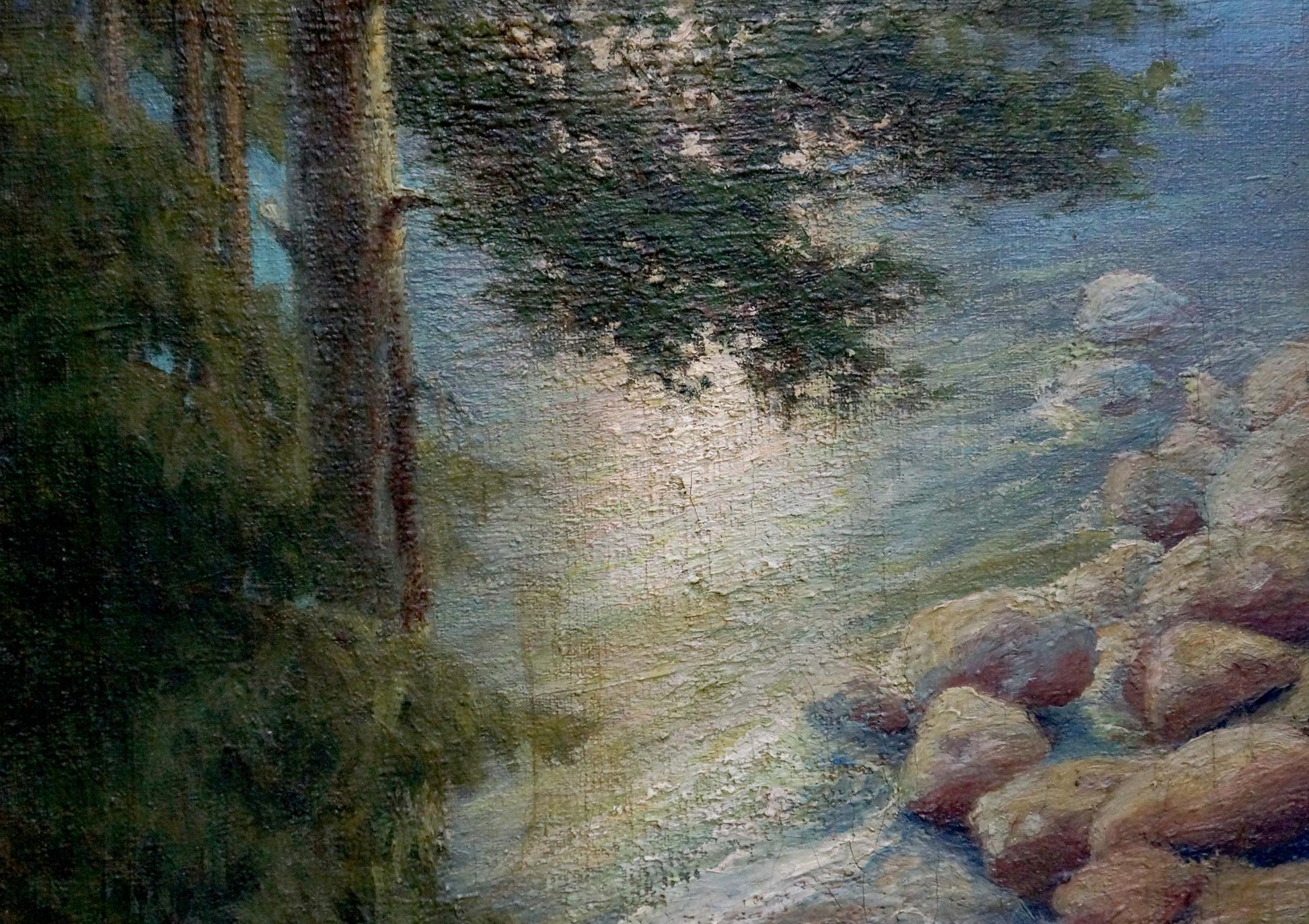 Oil painting of serene shore landscape by Sabadysh Petr Evlampievich