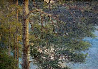 Oil painting Shore landscape by Sabadysh Petr Evlampievich, forest reflections