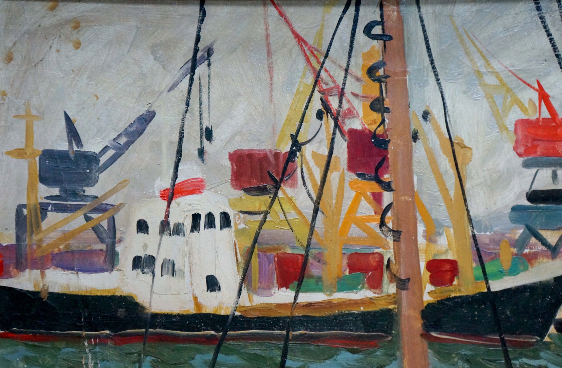 Oil painting Ships in the port Zebek by Vladimir Evgenievich