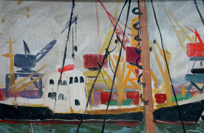 Oil painting Ships in the port Zebek by Vladimir Evgenievich