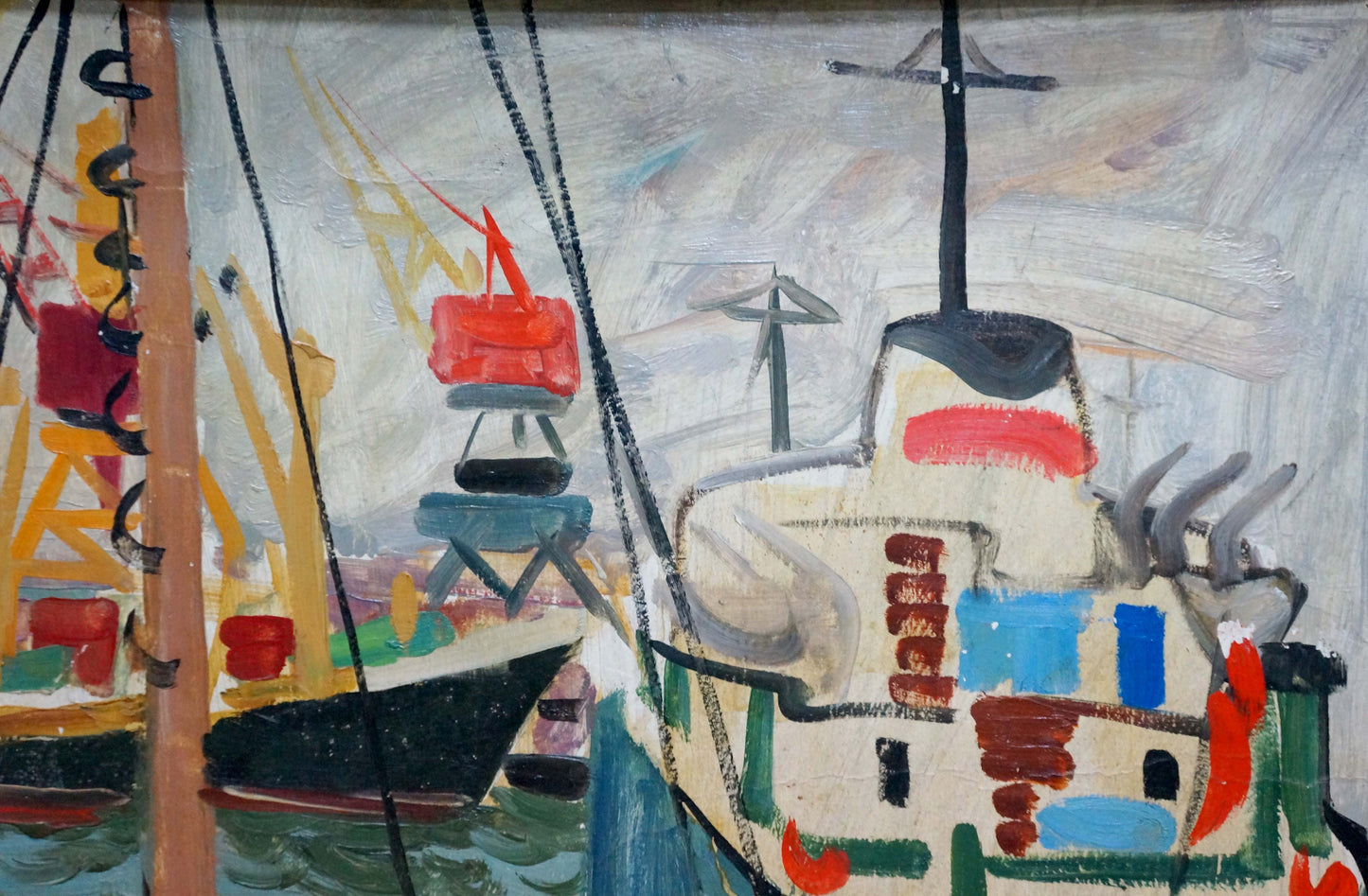 Oil painting Ships in the port Zebek by Vladimir Evgenievich