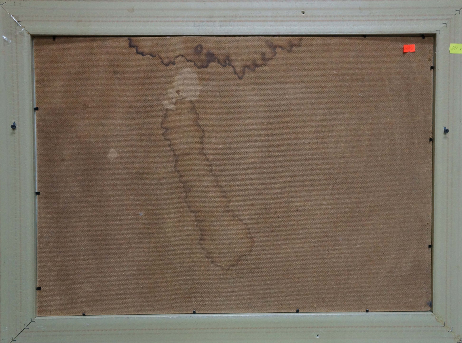 Back of Oil painting Ships in the port Zebek Vladimir Evgenievich with coffee stain on canvas